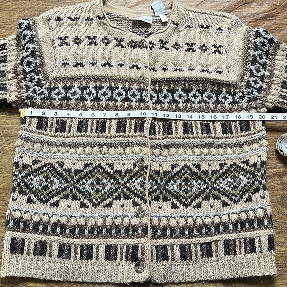 Vintage Fair Isle Cabincore Grandpa Grandma Neutral Cozy Oversized Cardigan M - Picture 10 of 14